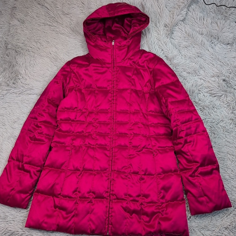 Lands‎ End Jacket Womens S Pink Goose Down Hoodie Zip Up Coat Pockets Puffer